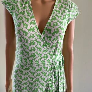 Green and White Wrap Dress